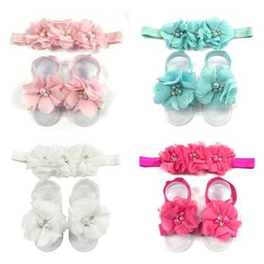 Imagem de Wrapables Shabby Chic Flower Headband + Barefoot Sandals (Set of 4), Pastel