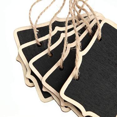 Imagem de Placas de quadro-negro de madeira para pendurar, placas de quadro-negro de 8,89 x 6,35 cm, minietiquetas de madeira para quadro-negro retangular, etiquetas para placa de massagem (12 peças)