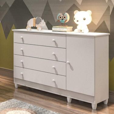 Imagem de Cômoda Infantil 4 Gavetas com Fraldário Taís Branco Brilho Carolina Baby