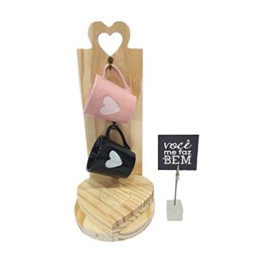 Imagem de Kit Suporte Jogo Caneca Xícara Café Coração Namorados Casal (Rosa e Preto)