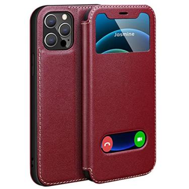 Imagem de GSYH Capa carteira para iPhone 11/11 Pro/11 Pro Max, Capa flip de couro PU com função de visualização de janela Capas protetoras TPU à prova de choque, Vermelhas, 11pro max 16,5 cm