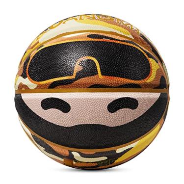 Imagem de Kuangmi Bola de basquete masculina oficial Camo Basketball tamanho 7 (75 cm), bola de basquete camuflagem interna e externa, dourada