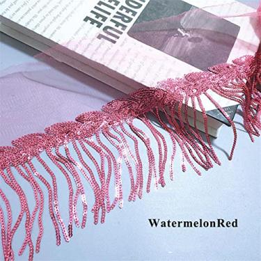 Imagem de 2/4 jardas 10 cm paetês lantejoulas borla renda franja guarnição tecido de malha DIY desempenho saia vestido de noiva decoração material de costura, melancia vermelha, 4 jardas