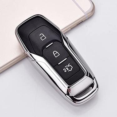 Imagem de CSHU Soft TPU Car Key Case Cover Chaveiro Ring Key Bag, apto para Ford Fusion Mondeo Mustang F-150 Explorer Edge 2015 2016 2017 2018, Prata