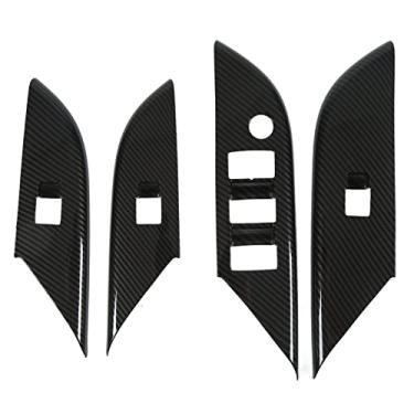 Imagem de Guarnição do interruptor fechadura porta de moldagem, 4 peças tampa do painel de controle janela porta estilo fibra de carbono decoração do levantador janela para Hilux 2015-2021 LHD