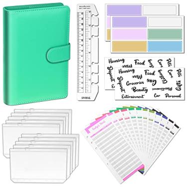 Imagem de A6 PU Leather Budget Binder Notebook Planner 6 Anéis Organizador de Dinheiro 8 Envelopes de Dinheiro Impermeáveis 29 Categorias Adesivos de Carta 12 Folhas de Orçamento 12 Adesivos de Etiquetas 1 Marcador de Régua para Economia