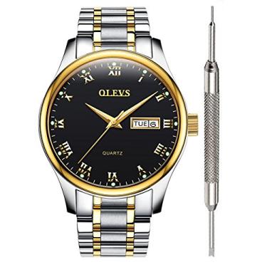 Imagem de OLEVS Relógio masculino de aço inoxidável, analógico, quartzo, masculino, mostrador grande, à prova d'água, luminoso, relógio de pulso clássico, Preto, L, Comércio minimalista