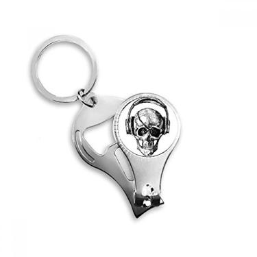 Imagem de Fone de ouvido de caveira música padrão louco alicate anel chaveiro abridor de garrafa cortador