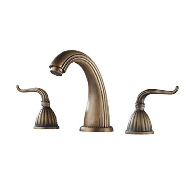 Imagem de LIDON Torneiras de banheiro para pia 3 furos, torneiras de banheiro para pia 3 furos retrô, torneira de pia de banheiro alça dupla, torneira de banheiro 8 polegadas para varanda