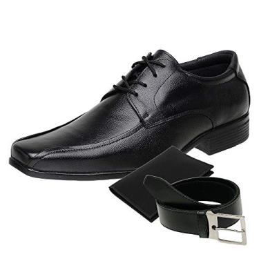 Imagem de KIT Sapato Social Masculino Cinto e Porta Cartão Couro Preto 3010 Cor:Preto;Tamanho:45