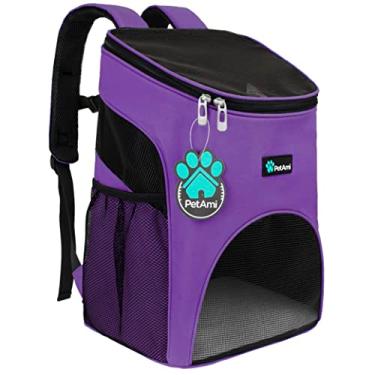 Imagem de PetAmi Mochila para cães e gatos pequenos, porta-mochilas para animais de estimação aprovada por companhias aéreas, ventilada, alça de segurança, suporte de fivela projetada para caminhadas, viagens,