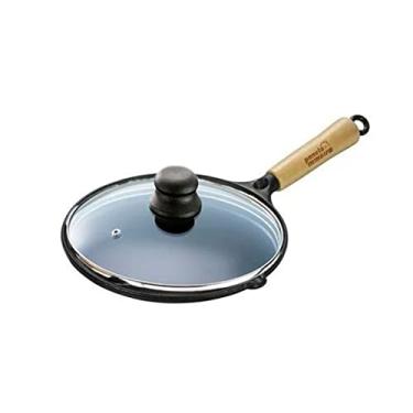 Imagem de Bifeteira Ferro Fundido Estriada Redonda 22 cm & Tampa de Vidro 20 cm - Panela Mineira