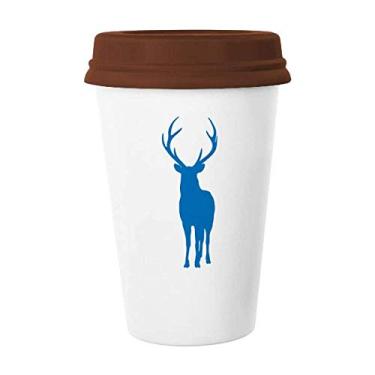 Imagem de Caneca de cerâmica de grão de madeira azul de cervo, copo de cerâmica para copo de café