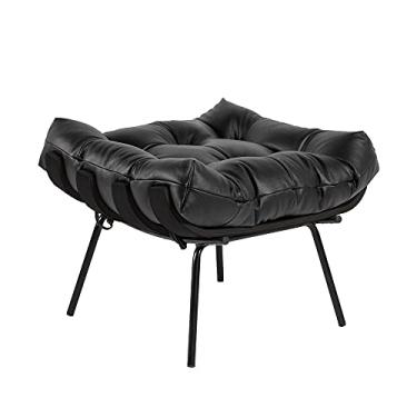 Imagem de Puff Decorativo Sala de Estar Costela Base Preta Couro Preto - Gran Belo