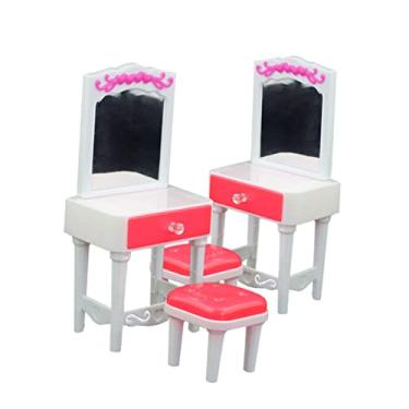 Imagem de Gadpiparty Definir Cômoda Penteadeira Cadeiras Casa De Boneca Mini Mesa e Cadeira Brinquedos Para Meninas Conjunto De Brinquedos Garota