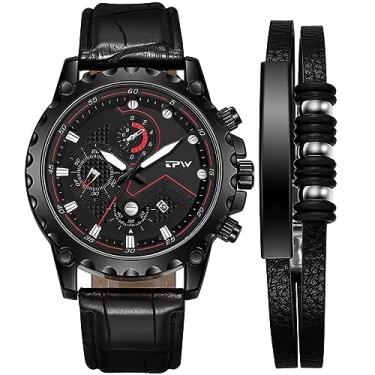 Imagem de YingHwa Relógio masculino, pulseiras, relógios de negócios masculinos modernos, relógios de quartzo luminosos à prova d'água, conjunto de relógio e pulseira (1 relógio e 1 pulseira),