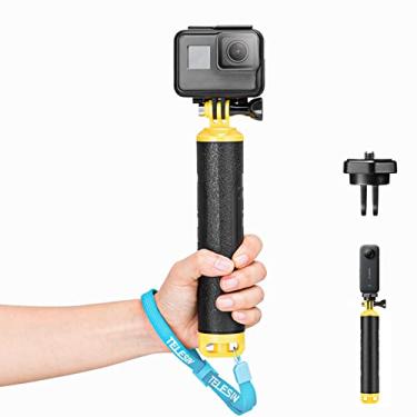 Imagem de TELESIN Punho flutuante para GoPro Hero 13 12 11 10 9 8 7+ Series, DJI, Insta360 para a maioria das câmeras de ação, bastão de selfie subaquático adequado para surf, mergulho com snorkel, tiro