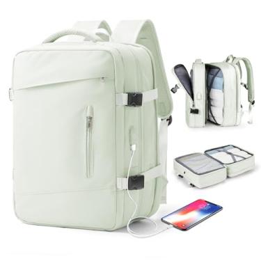 Imagem de Mochila de viagem WONHOX unissex, bagagem de mão, para laptop, com compartimento para sapatos, impermeável, para fazer trilha, B1 - Verde menta, X-Large-With expansion layer