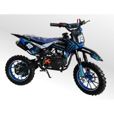 Imagem de Mini Moto Cross Trilha 49cc BZ Monster Azul Partida a Corda Gasolina Escapamento Duplo a Gasolina com Óleo 2-Tempos BARZI MOTORS 