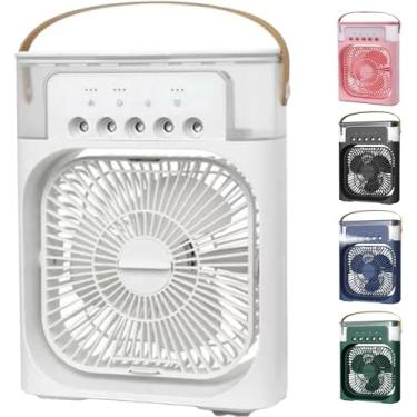 Imagem de Ventilador Portátil 3 Em 1 Mini Ar Condicionado Umidificador E Climatizador Com LED Tanque De Água De 600ml 3 Velocidades De Vento E Pulverizador de 5 Furos 4 Cores Disponíveis (BRANCO)