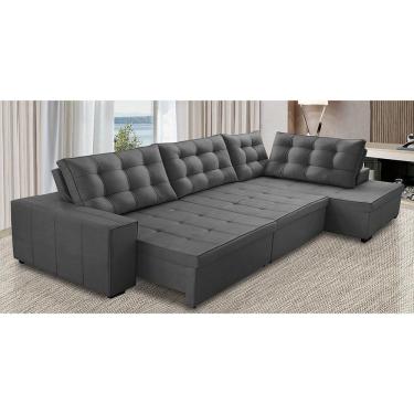Imagem de Sofá de Canto Retrátil e Reclinável com Molas 3,40x2,00 LD Jacke Suede Cinza Madelina D...