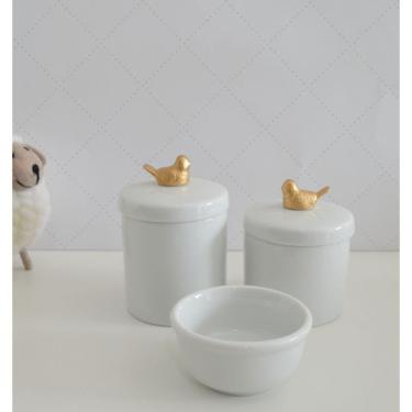 Imagem de Kit Higiene Porcelana Bebê Moderno Quarto Banho K015 Pássaro