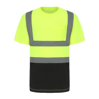 Imagem de wefeyuv Camisetas masculinas de alta visibilidade resistentes de manga longa refletiva de segurança para manga curta, Amarelo/preto, M