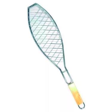 Imagem de Kit 4 Grelhas Dupla para Assar Peixe 60cm Metal Cabo Madeira