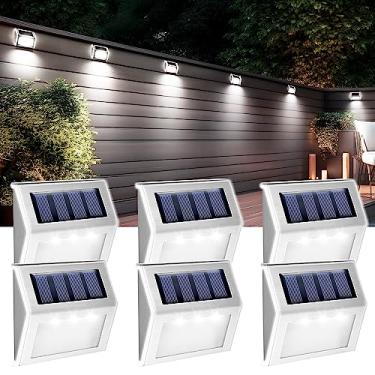 Imagem de GIGALUMI Pacote com 6 luzes solares para degraus, 3 luzes LED para deck externo, aço inoxidável à prova d'água para escadas, caminho, passarela, jardim - branco frio