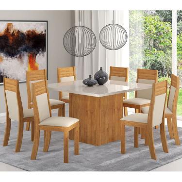 Imagem de Mesa de Jantar Quadrada Estela Com 8 Cadeiras Roma Cobre/Bege/Vd Off white - Casa Giulia