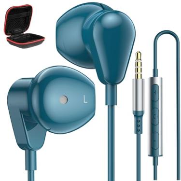 Imagem de Jelanry Fones de ouvido com fio de 3,5 mm com microfone para laptop, PC, Chromebook, Hi-Fi, fones de ouvido com plugue de 3,5 mm, fones de ouvido para escola Kindle Fire Switch MP3 Android, azul