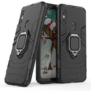 Imagem de Compatível com Xiaomi Mi A2 Lite, Redmi 6 Pro Capa Prova de Choque de Camada Dupla, Anel Giratório de 360 com Suporte de Celular para Carro (Preto)