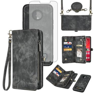 Imagem de Asuwish Capa de celular para Moto Z3 / Z3 Play carteira com zíper destacável com protetor de tela de vidro temperado alça transversal flip porta-cartões Motorola MotoZ3 Z 3 3Z Z3play mulheres meninas