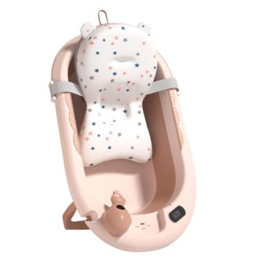 Imagem de Banheira Infantil Portátil Dobrável Com Termômetro Bebê Nenê (ROSA) + Almofada ajustável para Banheira