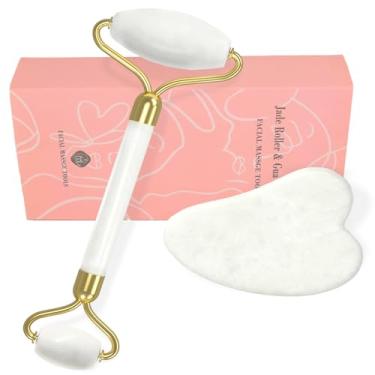 Imagem de YLTNEUQER Conjunto de ferramentas de massagem facial Gua Sha e rolo de jade, massageador facial para rosto, pescoço, costas, braços, pernas, olhos, presentes de spa para mulheres, massageador facial