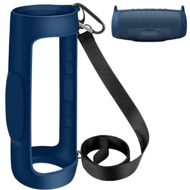 Imagem de Capa de silicone para caixa de som JBL Charge 4 portátil, impermeável, sem fio, Bluetooth, gel de viagem, bolsa de transporte de borracha à prova d'água com alça (azul)