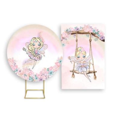 Imagem de Painel De Festa Redondo 1,50x1,50 + Painel Vertical 1,50x2,20 - Fadas 