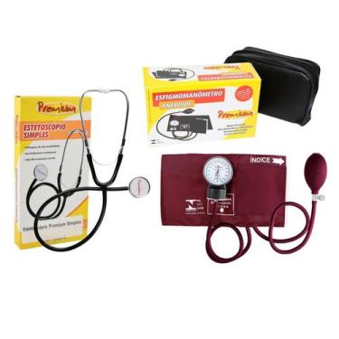 Imagem de Estetoscópio simples e esfigmomanômetro Preto Premium, VINHO