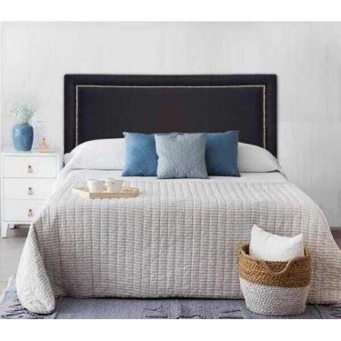 Imagem de Cabeceira Queen Reta Luxo 160x60 Suede Preto - Tachas Prata - Flamingo