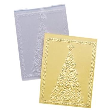 Imagem de DIYology Pastas em relevo com padrão de árvore de Natal para fazer cartões, modelo de pasta de gravação de moldura de Natal para artesanato em papel faça você mesmo, scrapbook, decoração de argila de