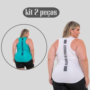 Imagem de Kit 2 Regatas Plus Size Dry Fit Feminina Academia - DCR, 1, Branco, 1,