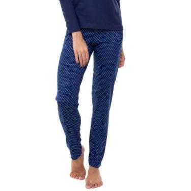 Imagem de Calça Feminina E-Pijama By Sepie 5090 Poliviscose - Marinho Poá, M, Ma