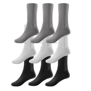 Imagem de Kit 9 Pares de Meias Cano Alto 36 ao 46 Unissex Preta - Life, Branco, 