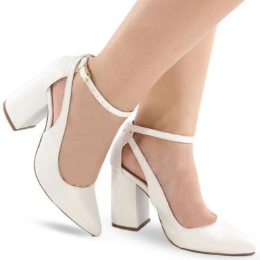 Imagem de Sapato Scarpin Salto Alto Grosso Fivela P104 - Pedore, Branco, 35