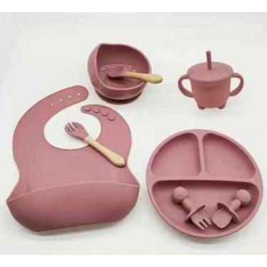 Imagem de Kit Bebê Alimentação Silicone Prato Talher Limitador Ventosa - MK