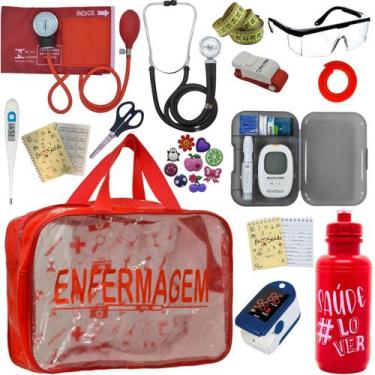 Imagem de Kit Enfermagem Transparente Completo Aparelho Pressao Manual Estetosco