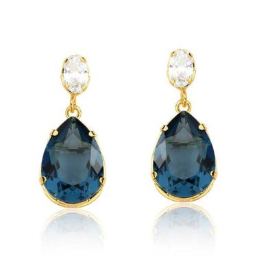 Imagem de Brinco Gota de Orvalho Azul Revestido em Ouro - VL ACCESSOIRES