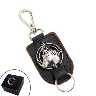 Imagem de Chaveiro de Couro Gourmet Country Mosquetão Cabeça de Cavalo Preto - G