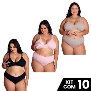 Imagem de Kit 10 Conjuntos Sutiã e Calcinha Cotton Amamentação Plus Size Tamanho