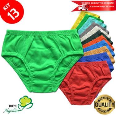 Imagem de Kit 13 Cuecas Infantil Slip Algodão Lisa Estampada Criança Revenda - L